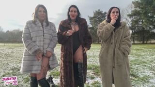 Snowey smoking in our fur coats