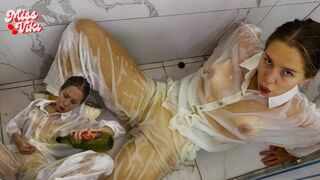 Very Oily in White Sheer Outfit! Hot Oily Jerking Off!