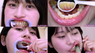 Maina Yuuri - Observing Maina's teeth with a dental mirror & brushing her teeth while wearing a mouth opener & finger toothbrushing while wearing a lip hook