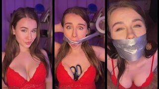 Gray Duct Tape Gag and Struggling