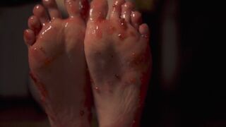 My feet are covered in sweet raspberry jam