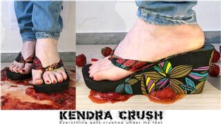 Squishing Strawberries With Platform Flip Flops - What A Nice Sticky Mess!