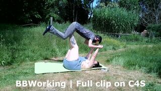 Strong wife workday #1 - Strong BBW Uses Her Man as Leg Press After Mowing the Lawn