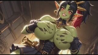 Anime lovely cute orc boobs, Ai animation