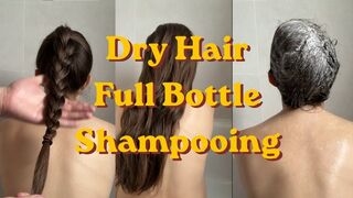 Dry Hair Shampoo - Full Bottle of Shampoo on my Dry Hair - Husband Massages Hair With Shampoo - Bathtub Hair Washing - Shampoo Bottle on Hair - Hair Washing - Long Hair - Ponytail Braid