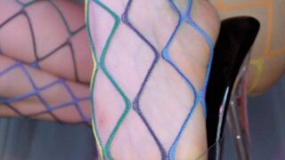 Do my red nails and fishnet stockings, clear high heels seduce you ?