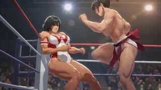 Muscular American vs Japanese Sexy Woman 3D Fight - Intense Muscle Catfight sex