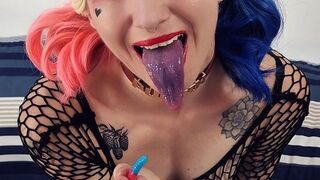 Harley Quinn Cosplay - Sloppy Long Tongue Ahegao & Spitting on Tits