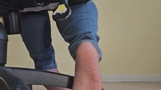 Nylons and jeans in an in office chair