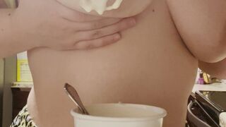 Licking Melted Ice cream off my Tits