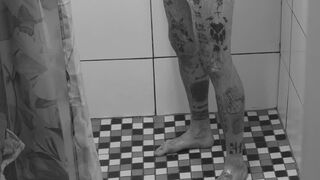 Fun in the shower of white tattooed Guy