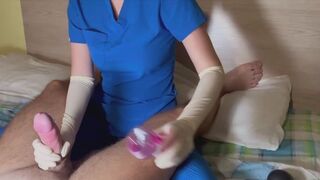 PATIENT HAS TO CUM with Nurse Nastya and her GLOVED MILKING HANDJOB