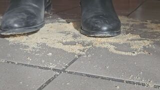 Goddess Stella destroys food under her dirty boots