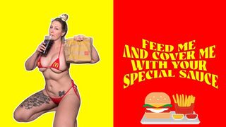 Extreme Micro Bikini Blonde Fast Food Worker Eats Big Juicy Messy Burger And Fries Finger Bangs Herself Get Cum Covered In Special Sauce - STEPHANIE EILD