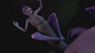 A blonde girl is trying her best to satisfy a giant's dick : 3D Porn