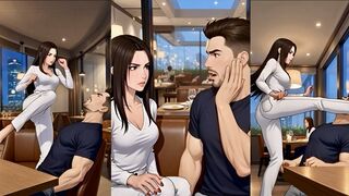 Public Face Slapping, Face Kicking & Foot Worship Domination In A Busy Restaurant – Animated