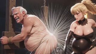 Naked Cuckold in Bondage - Dominatrix Destroys His Caged Cock