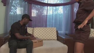 Tight body ebony slut fucks two black studs one after the other