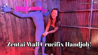 Zentai Wall Crucifix Handjob!