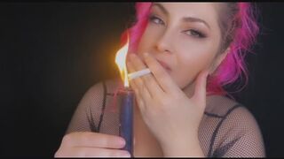 Smoking Hot Wife Alexis Uses Candle To Lite Cigarette - With Dangling, Dangle, Wax Play